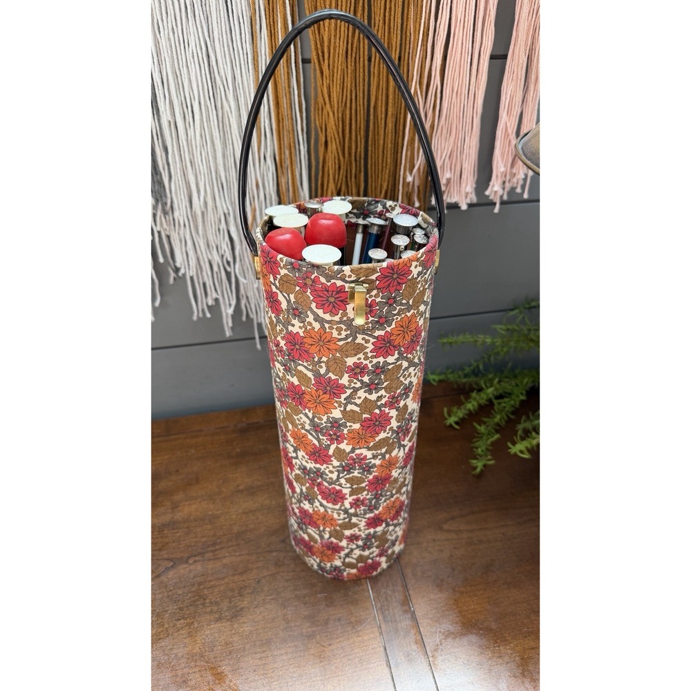 vintage knitting needle case floral with 40 knitting needles